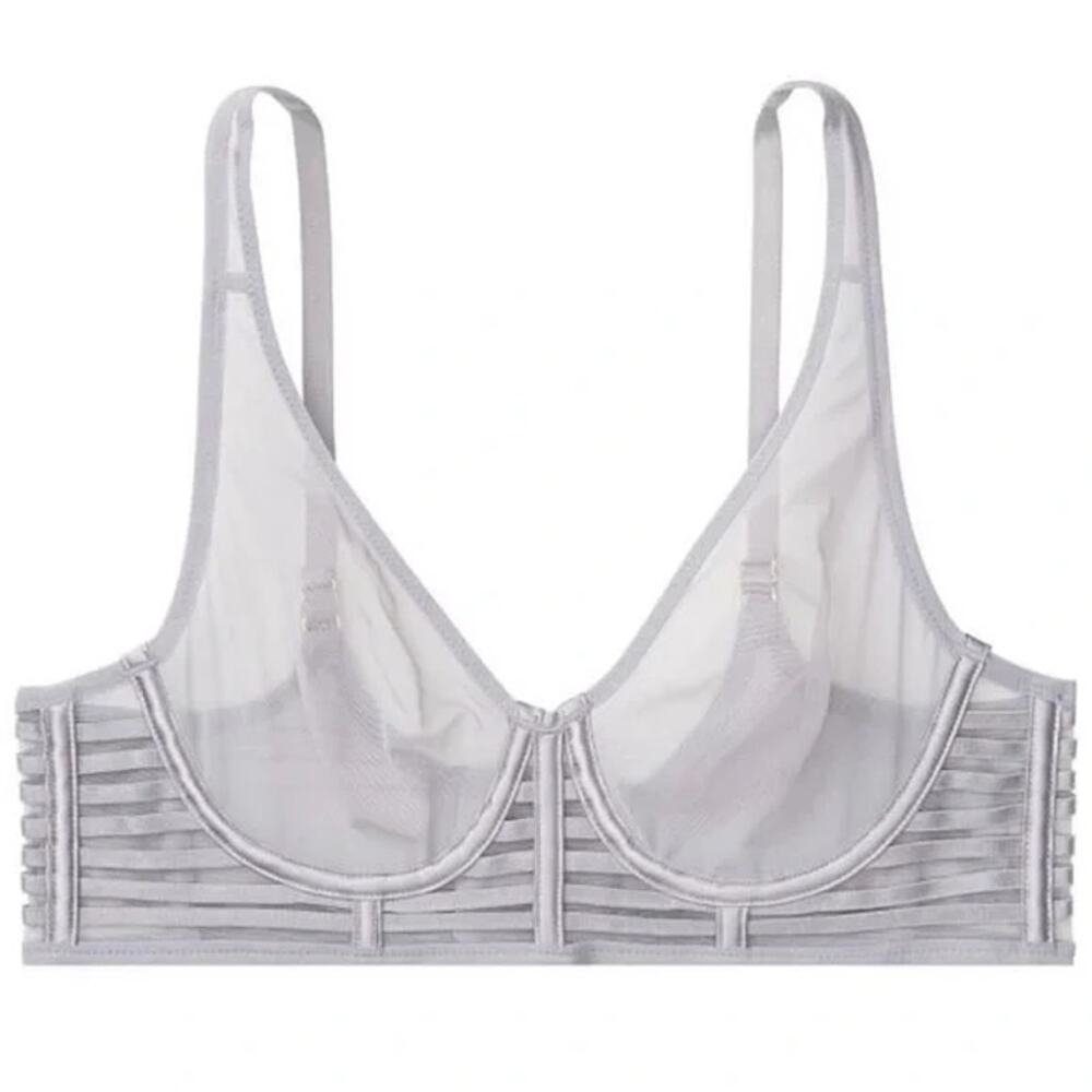 NEW Victoria’s Secret Gray Sheer Very Sexy Unlined Mesh Plunge Bra Size 32D